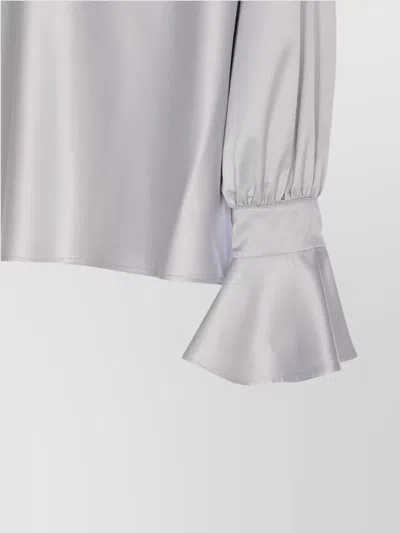 Pinko Satin Boat Neck Long Sleeve Top In Gray