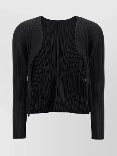 Issey Miyake Long Sleeve Cardigan Featuring A Pleated Design In Black