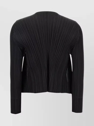 Issey Miyake Long Sleeve Cardigan Featuring A Pleated Design In Black