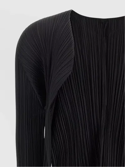 Issey Miyake Long Sleeve Cardigan Featuring A Pleated Design In Black