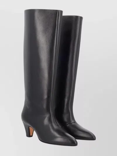 Bally Knee-high Leather Pointed Toe Mid Heel Boots In Black