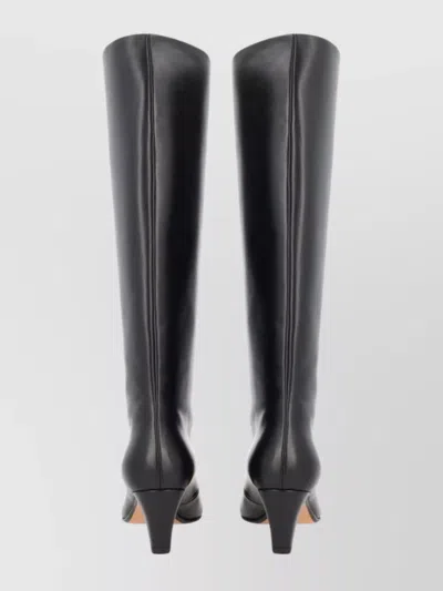 Bally Knee-high Leather Pointed Toe Mid Heel Boots In Black