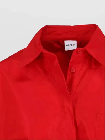 Aspesi Long Sleeve Collared Top Chest Pocket In Red