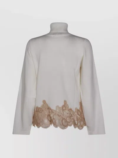 Fabiana Filippi Long Sleeve Turtleneck Knitwear With Lace Hem In White