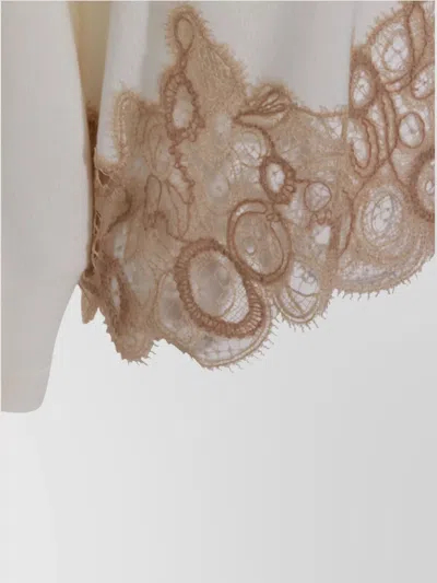 Fabiana Filippi Long Sleeve Turtleneck Knitwear With Lace Hem In White