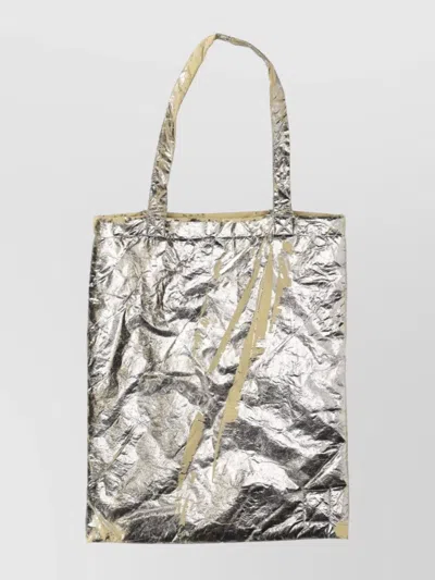 Rick Owens Drkshdw Metallic Finish Rectangular Tote Bag With Handles In Silver
