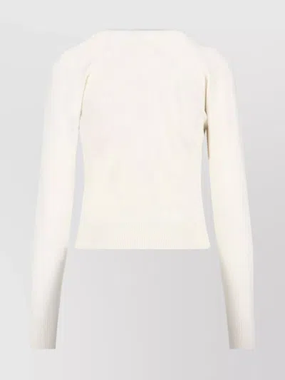Patou Ribbed Cuff And Hem Knit Crewneck In White