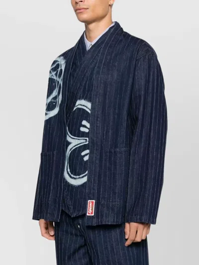 Kenzo Striped Graphic Print Long Sleeve Blazer In Blue