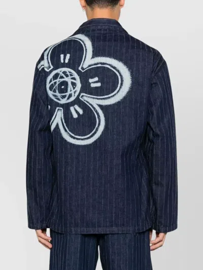 Kenzo Striped Graphic Print Long Sleeve Blazer In Blue