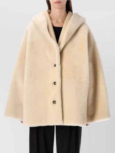 Alberta Ferretti Oversized Hooded Reversible Shearling Jacket In Neutral