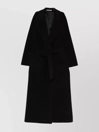 Tagliatore Long Wool Coat Belted Waist In Black