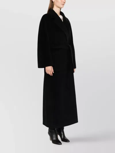 Tagliatore Long Wool Coat Belted Waist In Black