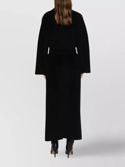 Tagliatore Long Wool Coat Belted Waist In Black