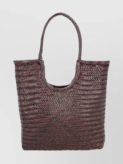 Dragon Diffusion Rectangular Woven Shoulder Bag With Dual Handles In Brown