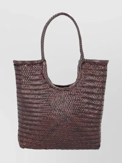 Dragon Diffusion Rectangular Woven Shoulder Bag With Dual Handles In Brown