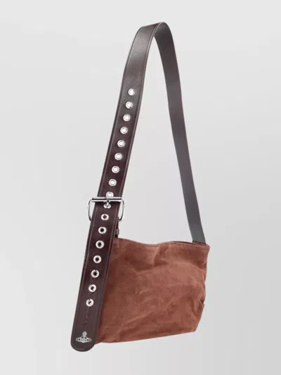 Vivienne Westwood Suede Cross-body Bag Adjustable Strap In Brown