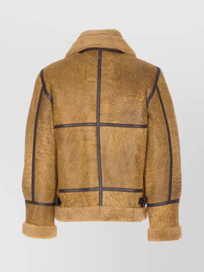 Schott Adjustable Strap Shearling Jacket Pockets In Brown