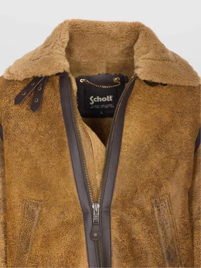 Schott Adjustable Strap Shearling Jacket Pockets In Brown