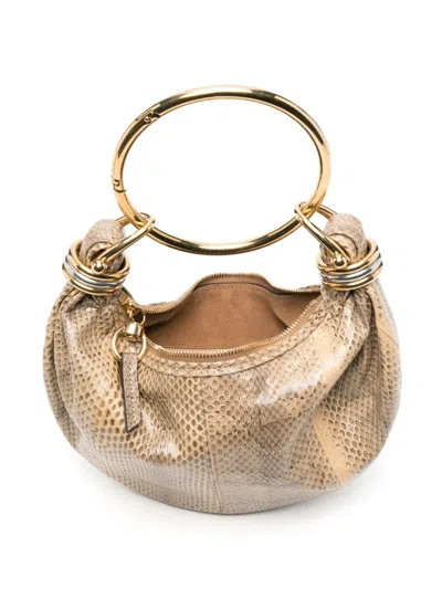 Chloé Embellished Watersnake Shoulder Bag In Neutral