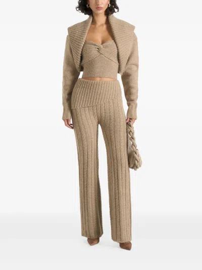 Manière De Voir Elvy Cable-knit Foldover Trousers In Nude
