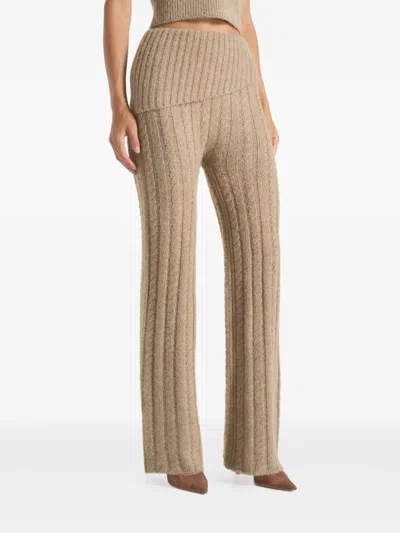 Manière De Voir Elvy Cable-knit Foldover Trousers In Nude