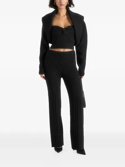 Manière De Voir Elvy Cable-knit Foldover Trousers In Black