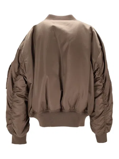 Saint Laurent Ruched-detail Bomber Jacket In Brown