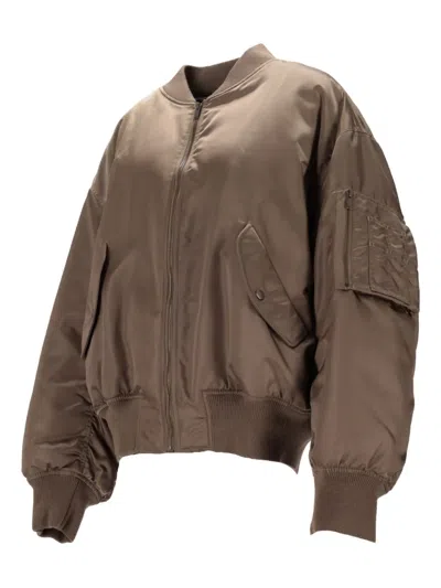 Saint Laurent Ruched-detail Bomber Jacket In Brown