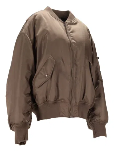 Saint Laurent Ruched-detail Bomber Jacket In Brown