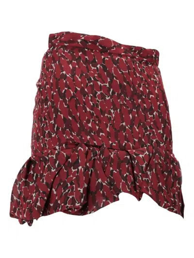 Saint Laurent Asymmetric Hem Abstract Pattern Ruffle Skirt In Burgundy