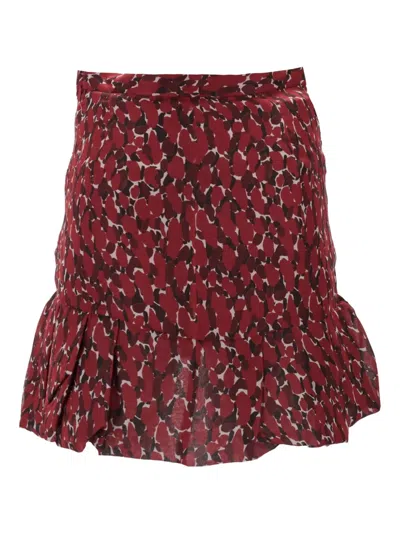 Saint Laurent Asymmetric Hem Abstract Pattern Ruffle Skirt In Burgundy