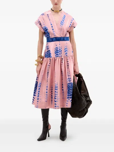 Silvia Tcherassi Metaponto V-neck Midi Dress In Pink