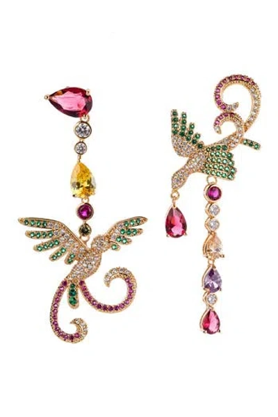 Eye Candy Los Angeles 18k Rose Gold Plated Cz Crystal Mix Match Earrings In Multi