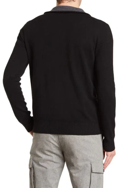 Amicale Cashmere Quarter Zip Pullover W/ Piping In Black