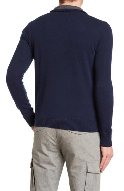 Amicale Cashmere Quarter Zip Pullover W/ Piping In Blue
