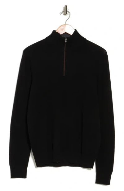 Amicale Cashmere Quarter Zip Pullover W/ Piping In Black