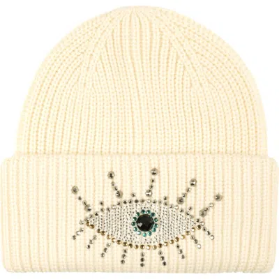 Kurt Geiger London Beaded Evil Eye Beanie In Neutral
