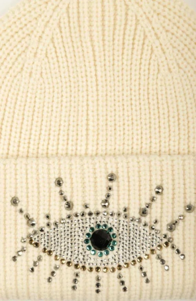 Kurt Geiger London Beaded Evil Eye Beanie In Neutral
