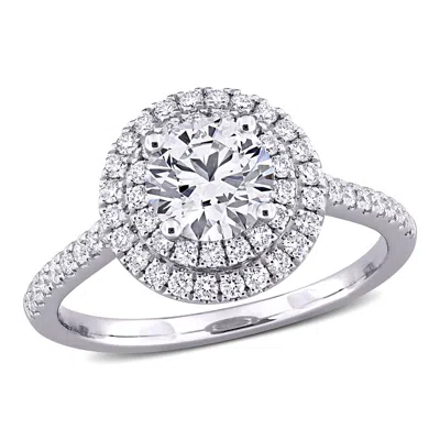 Created Forever 1 1/2ct Tw Lab-grown Diamond Double Halo Engagement Ring In 14k White Gold In Silver