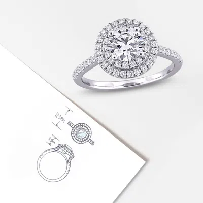 Created Forever 1 1/2ct Tw Lab-grown Diamond Double Halo Engagement Ring In 14k White Gold In Silver