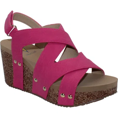 Volatile Tory Crisscross Wedge Sandal In Pink