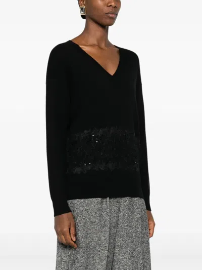 Ermanno Firenze Lace-panel Sweater In Black