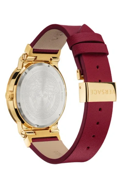 Versace Greca Logo Leather Strap Watch, 38mm In Red