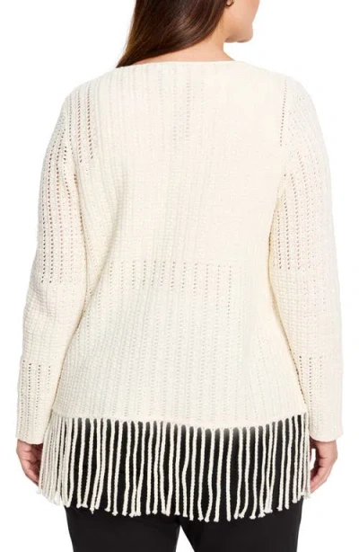 Nic + Zoe Nic+zoe Beach Walk Open Stitch Fringe Sweater In White