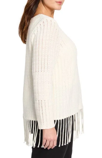 Nic + Zoe Nic+zoe Beach Walk Open Stitch Fringe Sweater In White