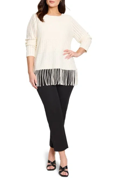 Nic + Zoe Nic+zoe Beach Walk Open Stitch Fringe Sweater In White
