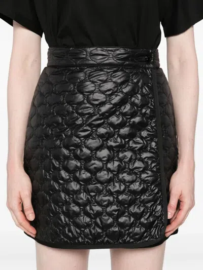 Moncler Quilted Black Skirt With Glossy Finish And Wrap Style