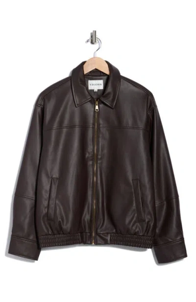 Vigoss Oversize Faux Leather Jacket In Brown