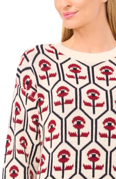 Cece Flower Jacquard Mock Neck Sweater In Yellow