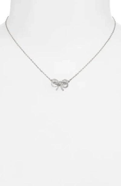 Kate Spade New York Bow Meets Girl Pavé Cubic Zirconia Pendant Necklace In Silver
